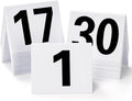 Okllen Set of 30 Restaurant Table Numbers1-30 White, Double Side Acrylic Tent Style Table Numbers for Party, Banquets, Wedding Reception, Events, 3.5"x3"x2.3"