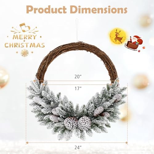 goflame 24” pre-lit artificial christmas wreath, snow flocked, package contents