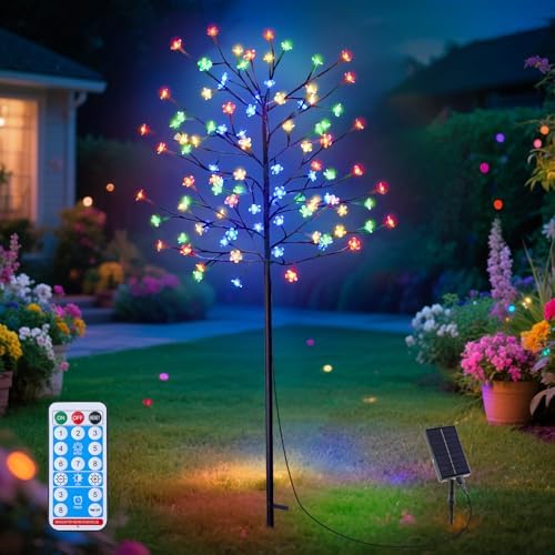 solar cherry blossom tree lights with remote for on a desk or shelf