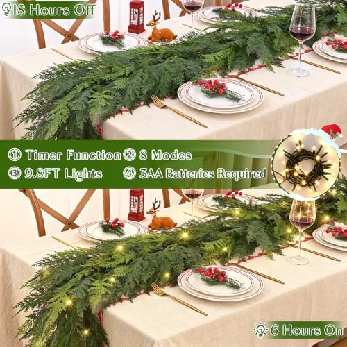 9ft realistic christmas cedar garland with lights, faux, package contents