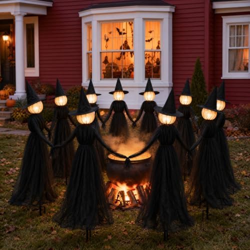 hourleey halloween witch decorations outdoor, 5ft set of on a desk or shelf