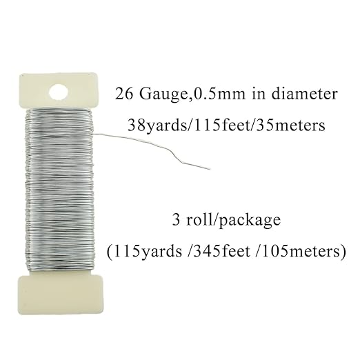 HAHIYO 26Gauge Silver 3 Rolls Total 115 Yards(345 Feet) Metal Floral Wire Flexible Paddle Wire for Crafts Christmas Wreaths Tree Flower Arrangement Bouquet Wrapping Wedding DIY