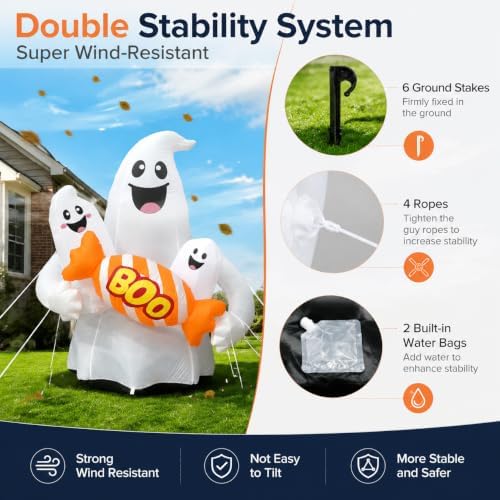 6FT Halloween Inflatable Ghosts Outdoor Decorations, Cute Ghosts Holding Boo ...