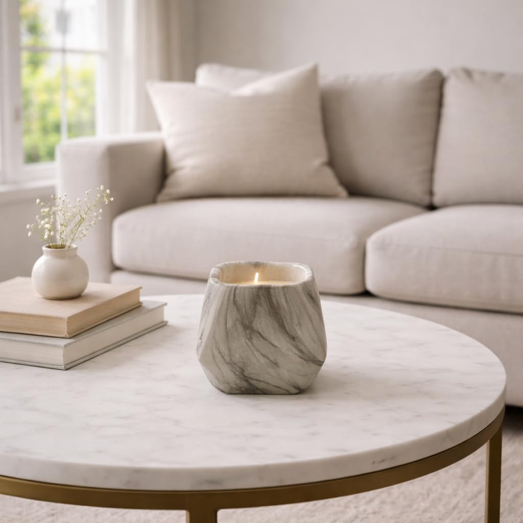 Marbled Prism Bowl Candle in Grey, 10 Oz by Aria Home