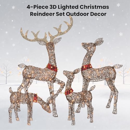 rattan deer family outdoor christmas decorations - 4, front angle view