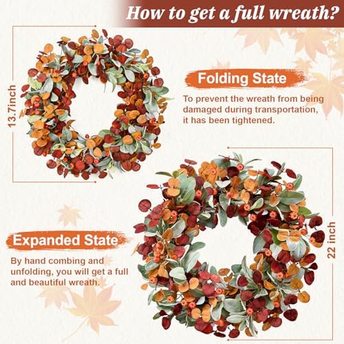 waipfaru fall decor, 22 inch fall wreaths for, package contents
