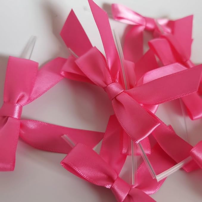 50pcs 2-1/2" Hot Pink Satin Ribbon Bows with Twist Tie Bows for Christmas Gift Packing&Wrapping (Hot.Pink)