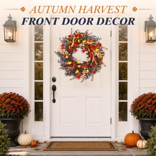 24" fall wreaths for front door, fall wreaths, side view