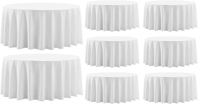 Round Tablecloth 8 Pack 90 Inch White Tablecloths Washable Decorative Linen Polyester Table Clothes Cover for Dining Table Banquets Buffet Parties and Wedding