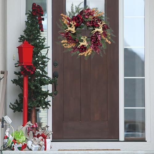 svndlyn 22 inch lighted burgundy christmas wreath with showing dimensions
