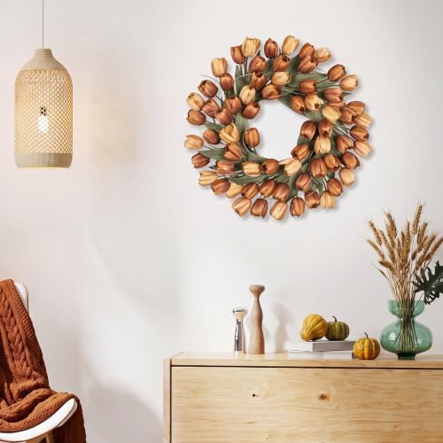 24" tulip fall wreath for front door real shown in use