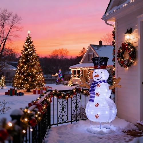 juegoal lighted christmas decorations, 3.5ft outdoor 3d collapsible shown in use