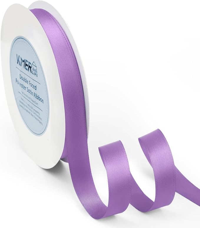 Double Faced Lavender Satin Ribbon, 5/8" x 50 Yards Ribbons, Perfect for Crafts, Wedding Decor, Bow Making, Sewing, Gift Package Wrapping and More