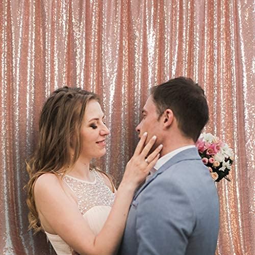 Poise3EHome 6Ft x 8Ft Rose Gold Sequin Backdrop,Glitter Thick Satin Background Drapes, Sparkly Opaque Photography Curtain Backdrop for Wedding Party Decor