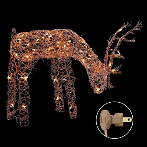 alpine corporation 24" tall outdoor rattan grazing reindeer, view 10