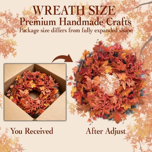 fall maple leaf wreath, 26inch fall wreaths for showing dimensions