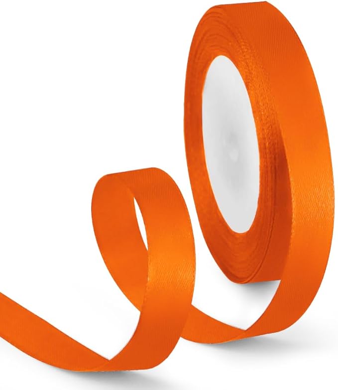 5/8 Inch Orange Ribbon, 25 Yards Orange Stain Ribbon for Gift Wrapping, Halloween, Christmas and Birthday Party Decoration, Craft, Flower Bouquet, Sewing