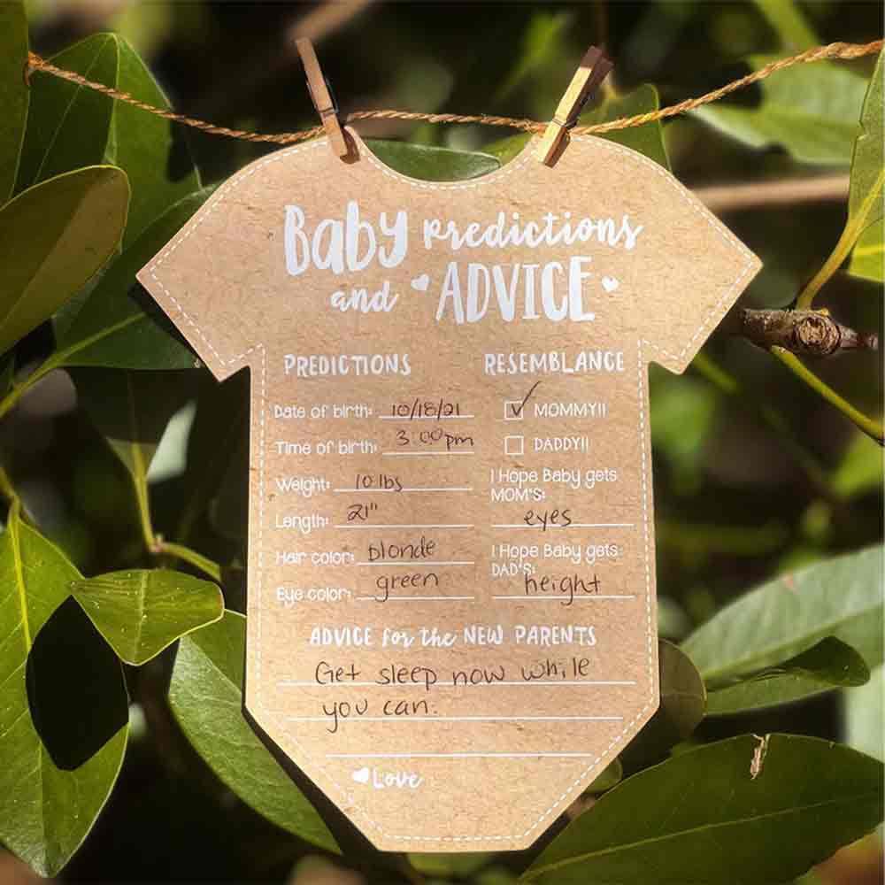 Kate Aspen Baby Predictions for Baby Shower Advice Cards - 50-Count Onesie Shaped Baby Shower Games for Girl or Boy - Gender Neutral Decor, Table Decorations, Activity and Keepsake For New Parents