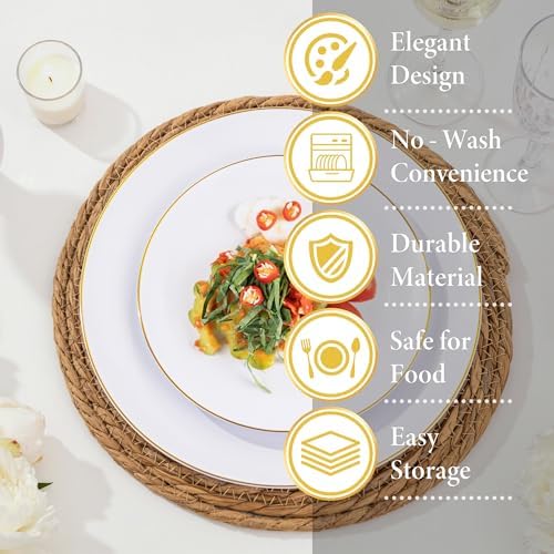 nervure 100pcs white with gold rim plastic plates, package contents