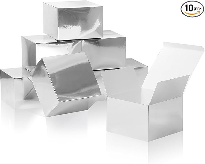 COTOPHER Small Gift Boxes 10 Pack 6x6x4 inches Silver Gift Boxes with Lids for Gifts, Crafting, Wedding Party Favor, Cupcake Box, Candy, Bridesmaids Proposal Box