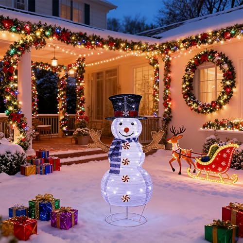 juegoal lighted christmas decorations, 3.5ft outdoor 3d collapsible showing dimensions
