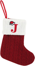 Threetols Christmas Stockings with Initial, Small Embroidered Letter Knit Red White Christmas Stocking Letter Monogram Hanging Xmas Stockings for Family Christmas Tree Fireplace Decoration (J)