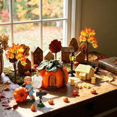 pinkunn 16 pcs fall fairy garden miniature pumpkin, close-up detail
