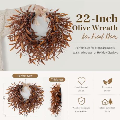 fall olive wreaths for front door,22'' autumn front shown in use