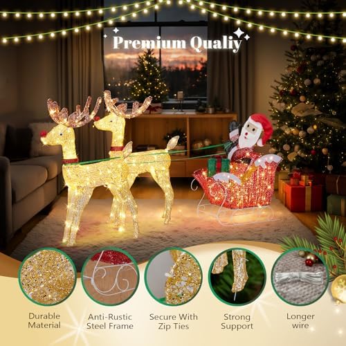 vingli 6ft lighted christmas reindeer and sleigh outdoor on a desk or shelf