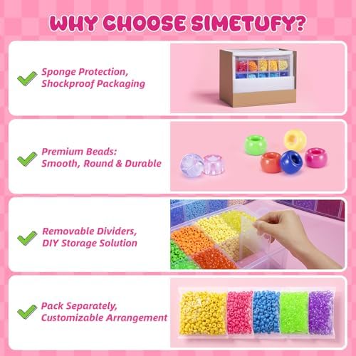 simetufy 14000pcs pony beads bulk, 30 colors 6x9 showing dimensions