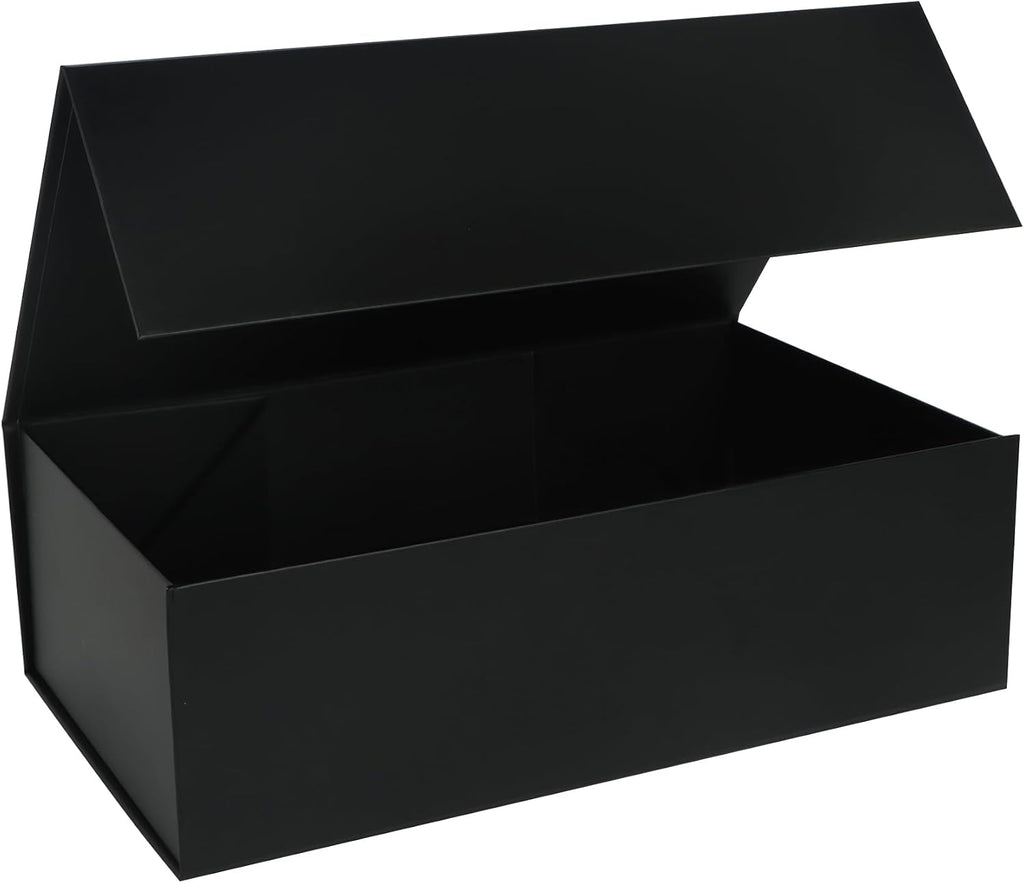 LFBOX Black Gift Box with Magnetic Lids 1 Pack | Large Bridesmaid Groomsman Proposal Boxes,13.8x8.3x4.4 in, Collapsible Rectangle Storage Box