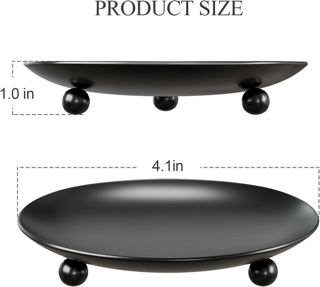 Black Candle Holders for Pillar Candles, Set of 2 Premium Metal Candle Plates Candle Stand for LED or Wax Candles, Decorative Pillar Candle Holder Dish for Table Centerpiece