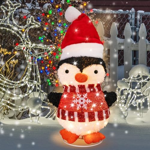 mumtop lighted christmas penguin decoration with santa hat, side view