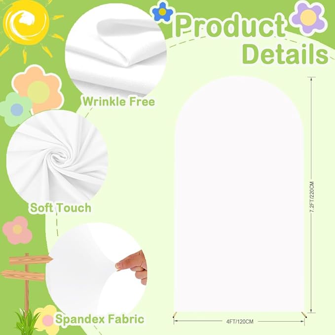 White Wedding Arch Cover Spandex Fitted Arch Covers Stretchy Backdrop 7.2ft Arch Cover for Round Top Stand Balloon Arch Backdrop for Baby Shower Banquet Party Wedding Ceremony Arch Abors
