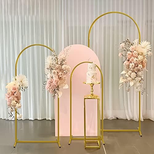 metal wedding arch backdrop stand,3-piece gold arch backdrop, side view