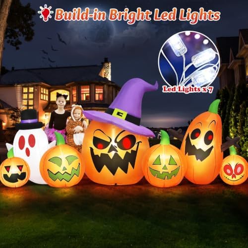 danxilu 8ft long halloween inflatables pumpkin witch hat, close-up detail