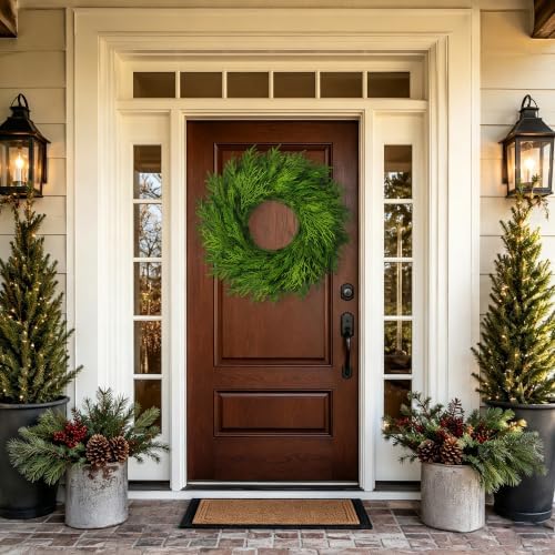 26" large cedar norfolk pine wreath for front, package contents
