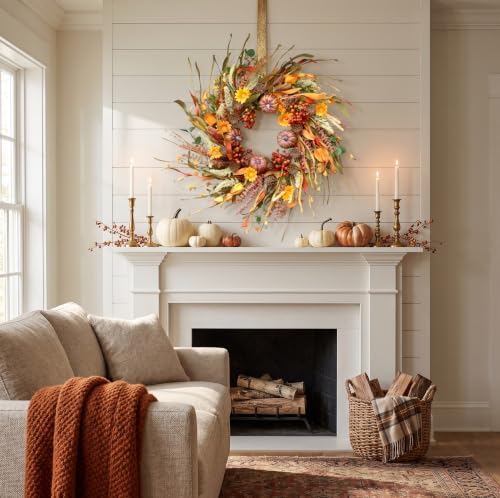 26 inch pumpkin fall wreath for front door, package contents