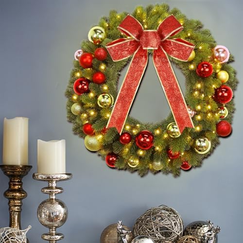 juegoal 21 inch pre-lit christmas wreath with metal, close-up detail