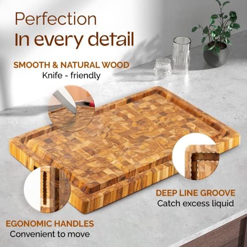 yes4all durable teak cutting boards for kitchen, [17''l showing dimensions