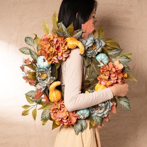 decorbyhannah 24'' fall wreath for front door with, front angle view