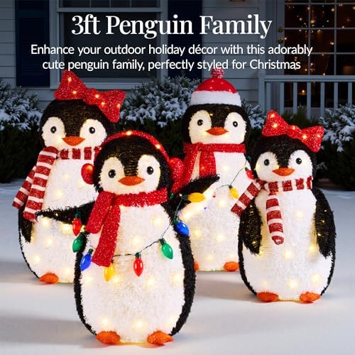 best choice products 4-piece lighted penguin family, large, close-up detail