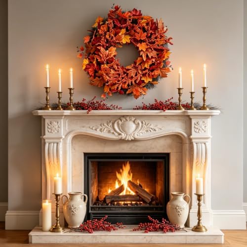 fall maple leaf wreath, 26inch fall wreaths for, front angle view