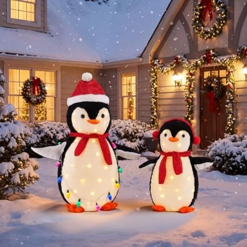dumos 2-piece lighted penguin family lovely outdoor christmas on a desk or shelf