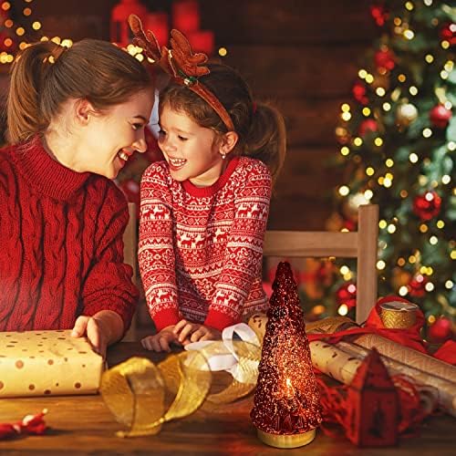 red glass christmas tree 3pcs, small tabletop mercury, close-up detail