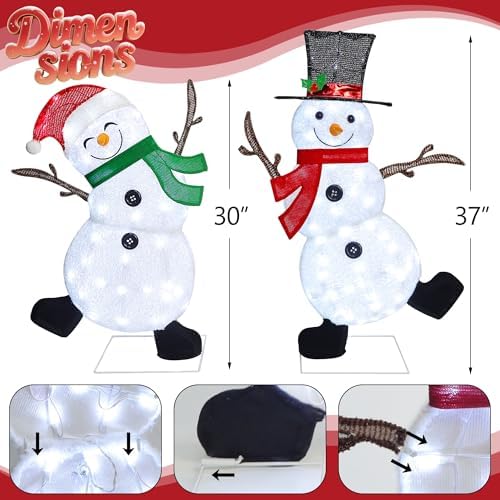lulu home 2-pack lighted christmas snowman decorations, 3.1+2.5ft shown in use