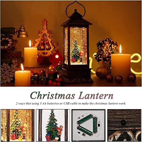 Christmas Decorations Christmas Snow Globe Lantern, Glittering Water Lantern with Music USB and Battery Operated Singing Snow Globe Xmas Festival Decoration Gifts (Christmas Tree)