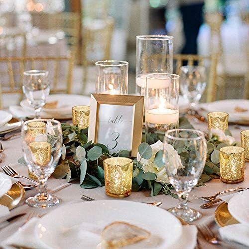DARJEN 24 Pcs Gold Tea Lights Candles Holders for Wedding Centerpieces | Votive Candle Holders for Party Home Wedding Shower Decorations, Table - Mercury Glass Votives