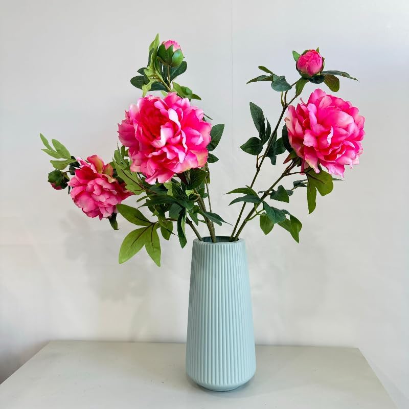 Peonies Artificial Flowers,Silk Flowers with Stems,Winter Flowers Artificial for Decoration,Long Stem Artificial Flowers for Tall Vase,Wedding Table Centerpiece Party Decor (3, Deep Pink)