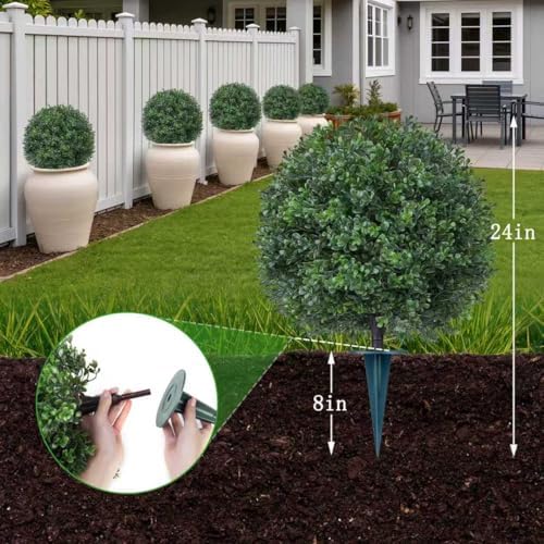 yangrass 2pcs 24" artificial boxwood topiary ball trees, side view